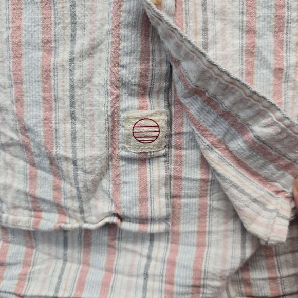 Marine Layer Mens L Short Sleeve Button Down Shirt Striped Red Blue White Hemp - Picture 4 of 8